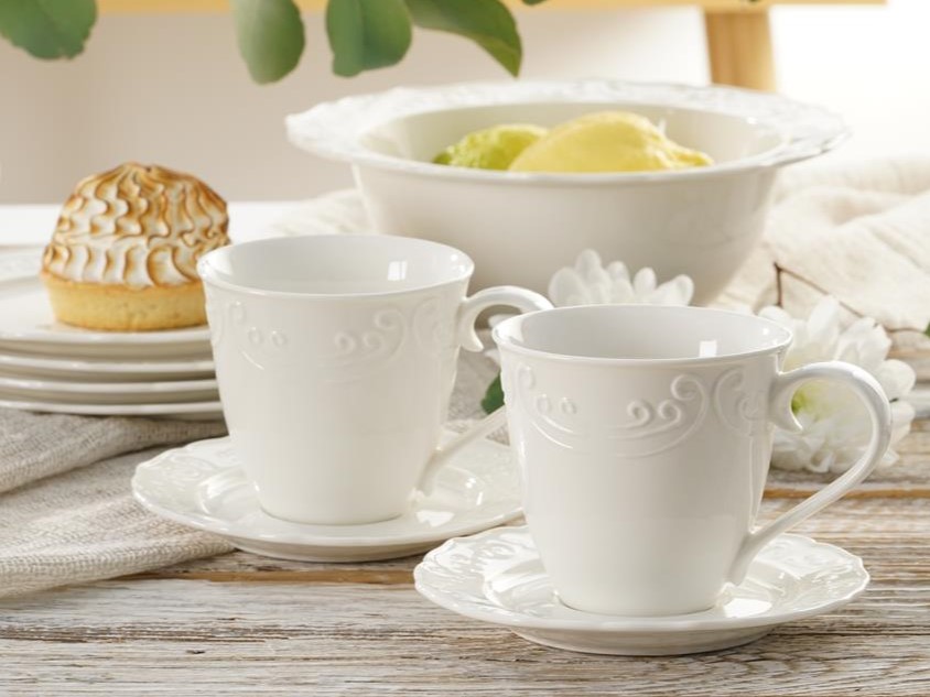 filiżanki do kawy porcelanowe z tłoczonym wzorem